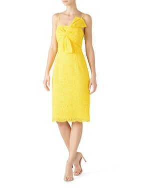 Trina Turk Yellow Lace Sheath Dress Twist Front Scallop Hem Sleeveless